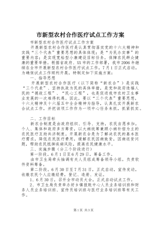市新型农村合作医疗试点工作实施方案 
