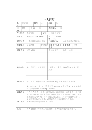 大学生个人简历模板、个人简历表格模板