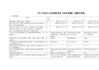 XX年会计从业资格考试《职业道德》真题答案