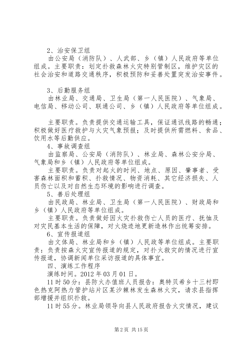 XX县区森林火灾应急处理预案演练方案 _第2页