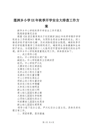 莲洲乡小学XX年秋季开学安全大排查工作实施方案 