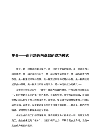 复命-一种由行动迈向卓越的成功模式