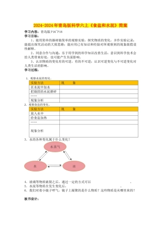 2024-2024年青岛版科学六上《食盐和水泥》简案