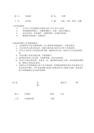 行政部职员岗位说明书