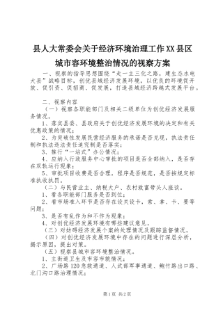 县人大常委会关于经济环境治理工作XX县区城市容环境整治情况的视察实施方案 