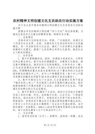 农村精神文明创建文化支农助农行动方案 