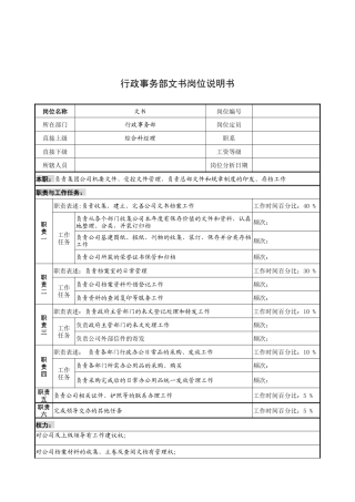 奥康集团行政事务部文书岗位说明书