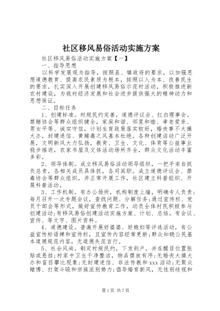 社区移风易俗活动实施方案