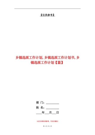 乡镇选派工作计划