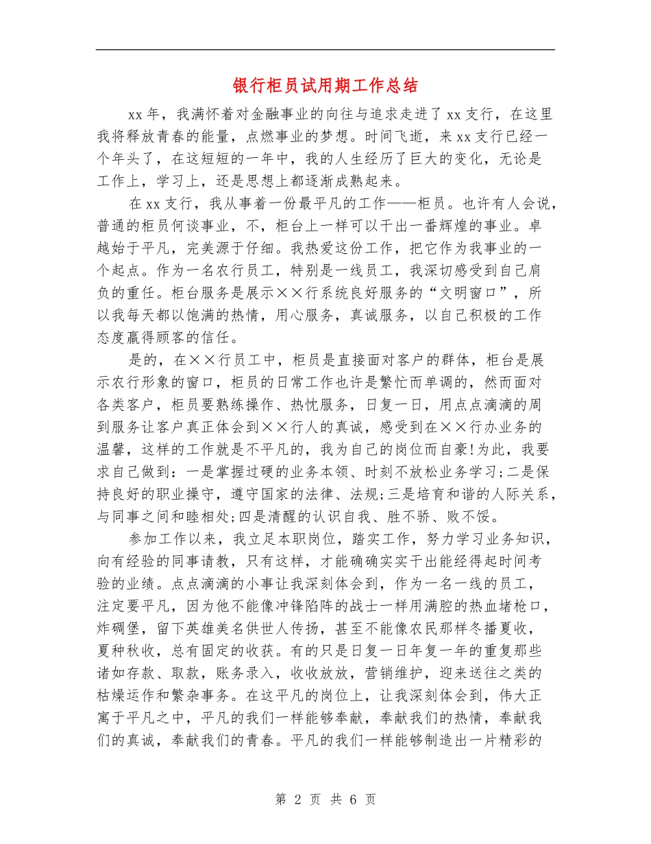 银行柜员试用期工作总结_第2页