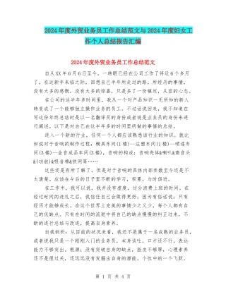 2024年度外贸业务员工作总结范文与2024年度妇女工作个人总结报告汇编
