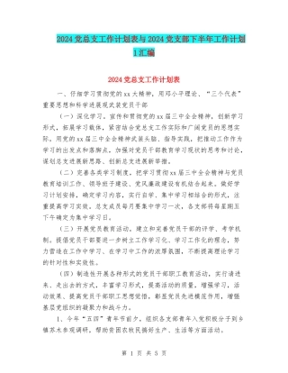 2024党总支工作计划表与2024党支部下半年工作计划1汇编