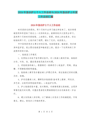 2024年急诊护士个人工作总结与2024年急诊护士年度工作总结汇编