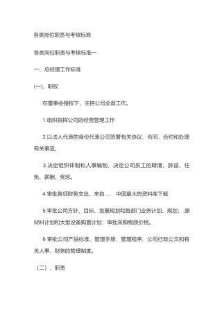 某公司各部门岗位职责与工作标准