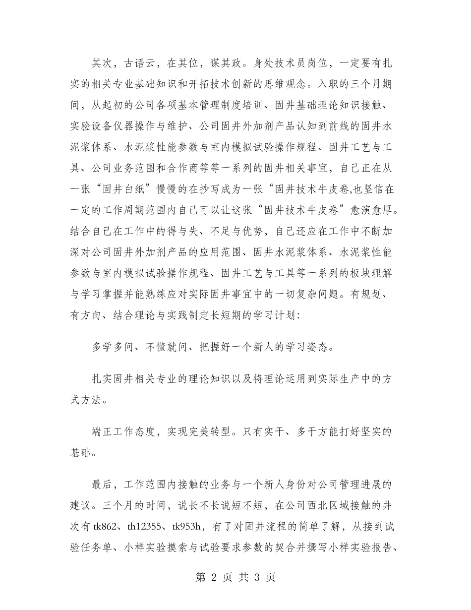 2024年技术员试用期转正工作总结范文_第2页