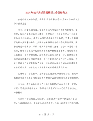 2024年技术员试用期转正工作总结范文