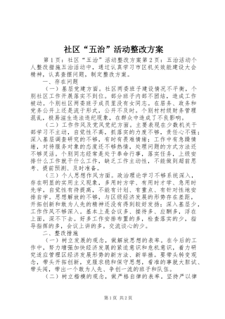 社区“五治”活动整改实施方案 