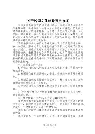 关于校园文化建设整改实施方案 