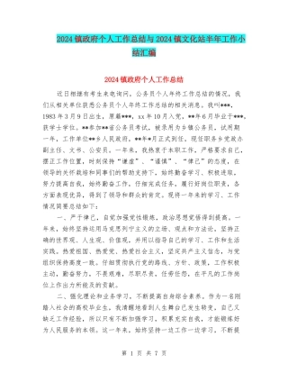 2024镇政府个人工作总结与2024镇文化站半年工作小结汇编