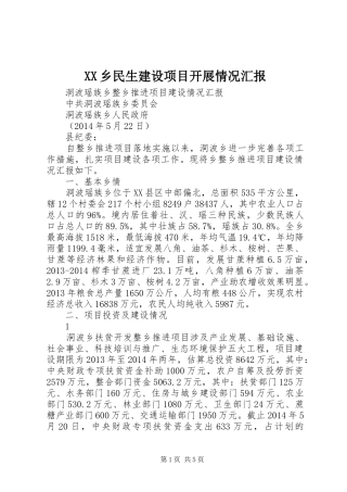 XX乡民生建设项目开展情况汇报 