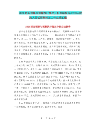 2024财务预算与预算执行情况分析总结报告与2024财政人员试用期转正工作总结汇编