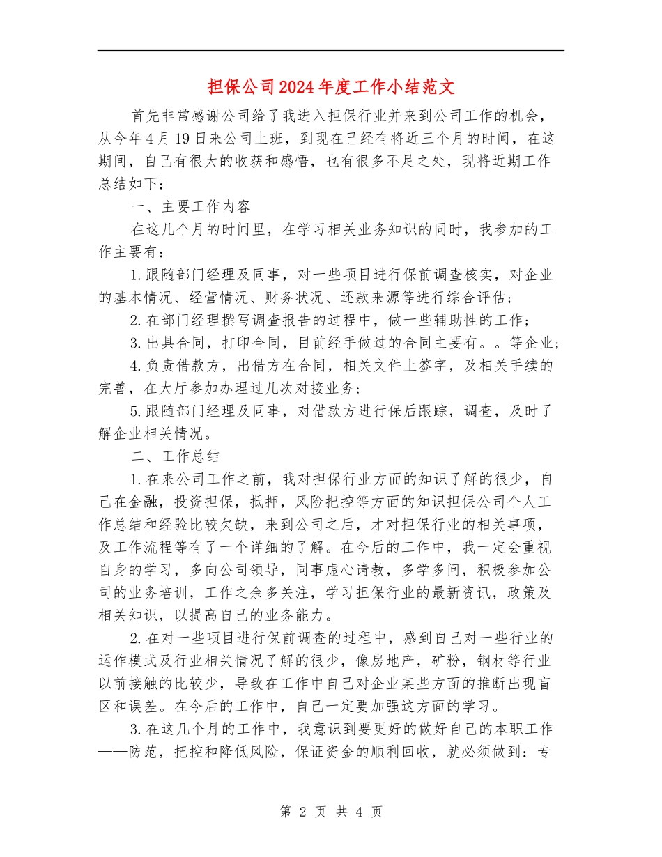 担保公司2024年度工作小结范文_第2页