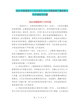 2024年医院审计工作计划与2024年医院客户服务部工作计划范文汇编