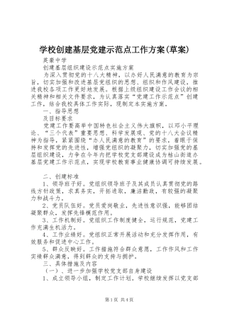 学校创建基层党建示范点工作实施方案(草案) 