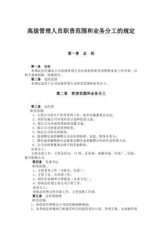 高级管理人员职责范围