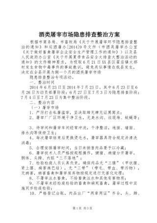 酒类屠宰市场隐患排查整治实施方案 