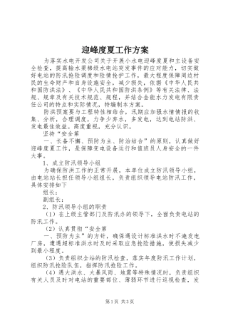 迎峰度夏工作实施方案 