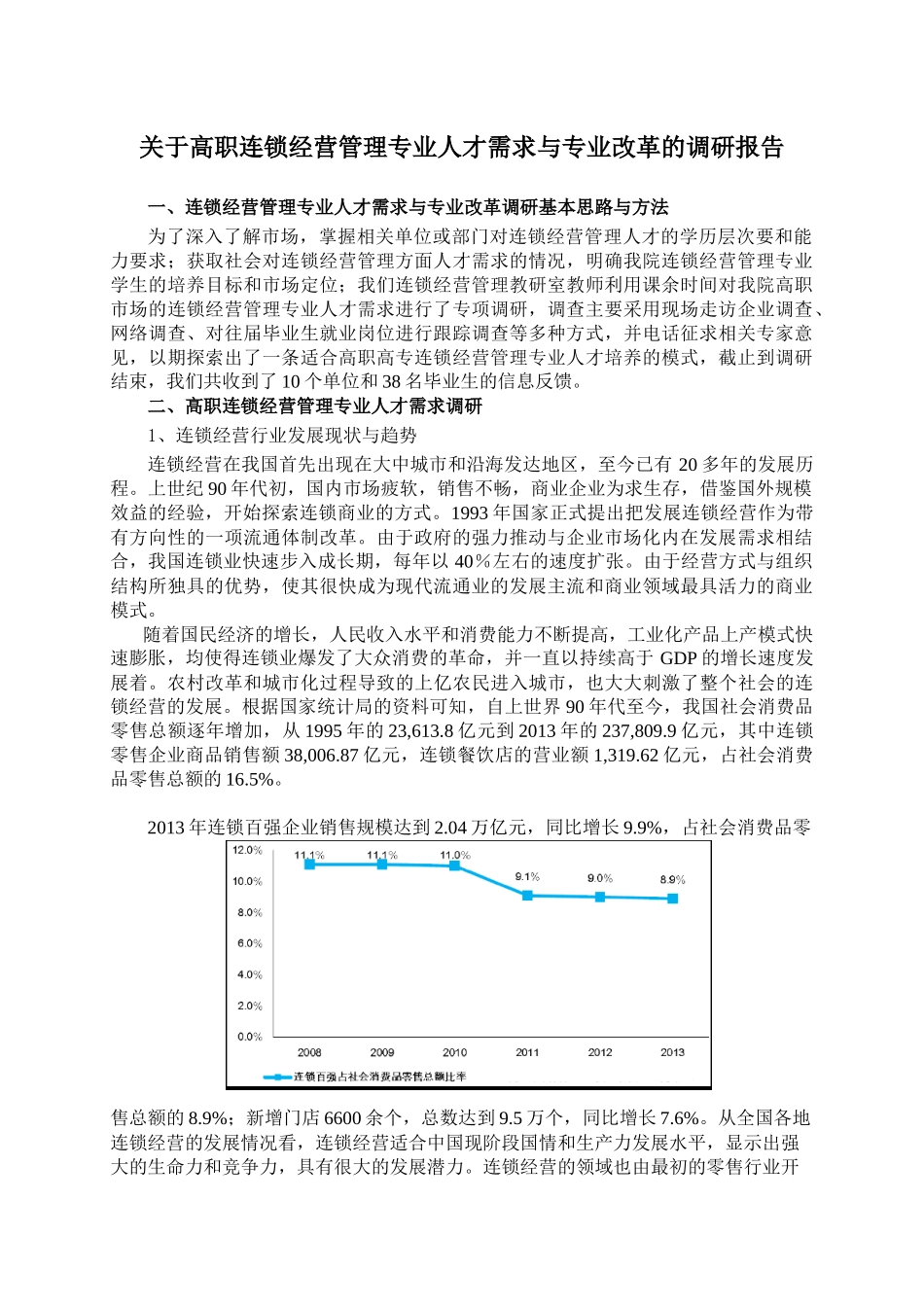 连锁经营管理专业人才需求与专业改革的调研报告_第1页