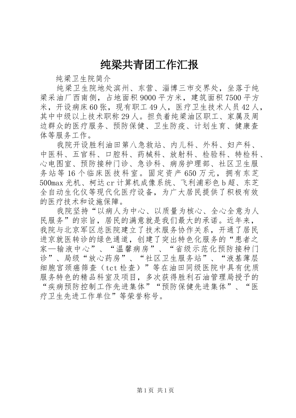 纯梁共青团工作汇报 _第1页