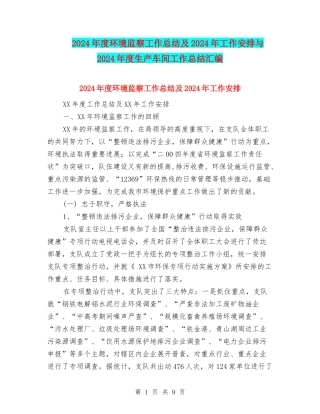 2024年度环境监察工作总结及2024年工作安排与2024年度生产车间工作总结汇编