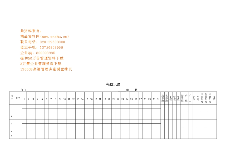 考勤记录表与工作计划表_第1页