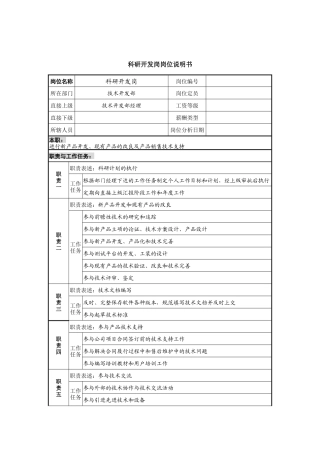 科研开发岗岗位说明书