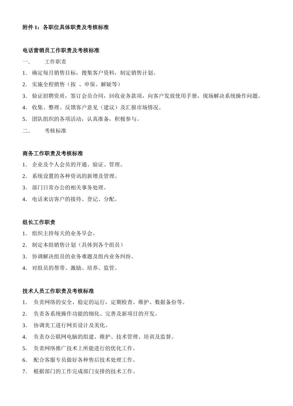 附件1各职位具体职责及考核标准_第1页