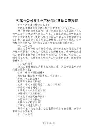祁东分公司安全生产标准化建设方案 