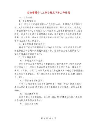 安全管理个人工作小结及下步工作计划