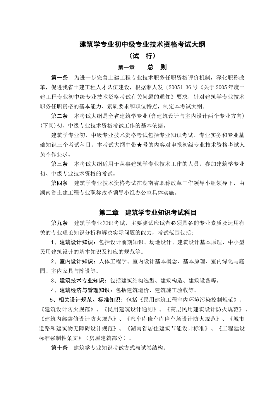 《建筑与规划专业初中级技术职务任职资格考试大纲》_第1页