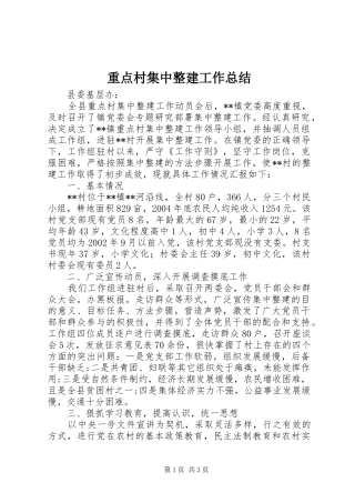 重点村集中整建工作总结