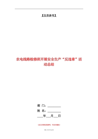 农电线路检修班开展安全生产“反违章”活动总结
