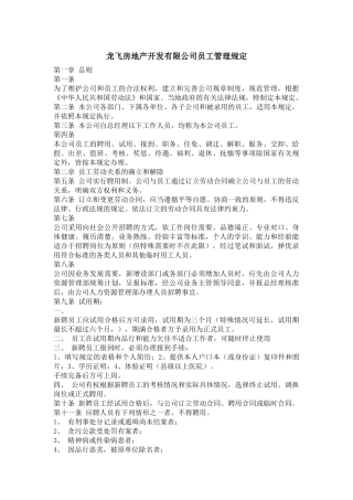 龙飞房地产开发有限公司员工管理规定