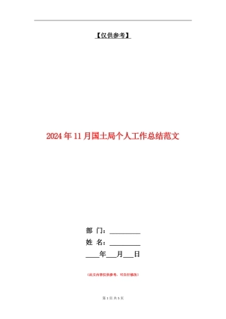 2024年11月国土局个人工作总结范文