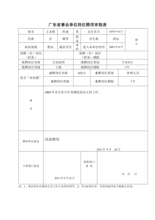 岗位聘用审批表上报表