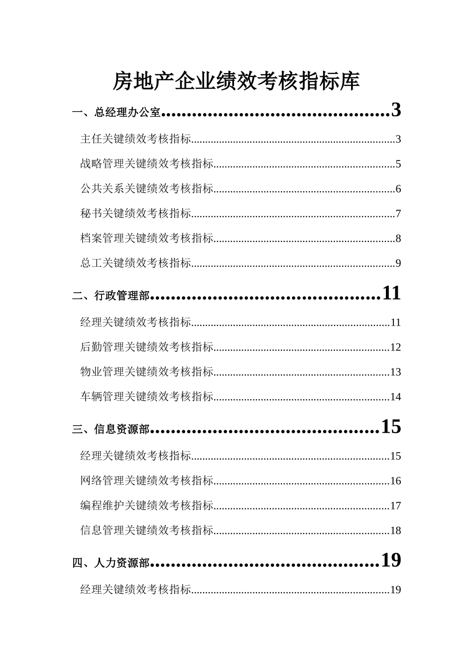 房地产公司岗位KPI指标库（55页）_第1页