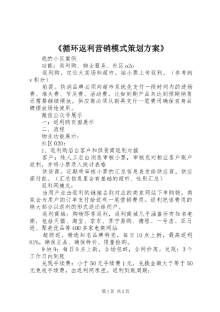 《循环返利营销模式策划实施方案》 