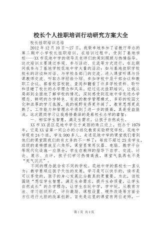 校长个人挂职培训行动研究实施方案大全 