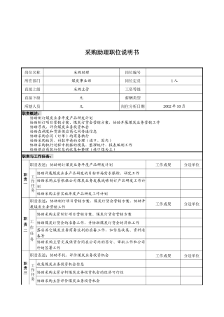 煤炭行业-集团公司-事业部-采购助理岗位说明书