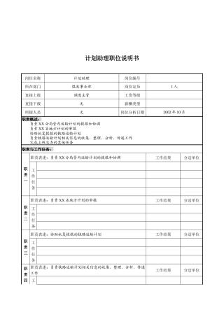 煤炭行业-集团公司-事业部-计划助理岗位说明书